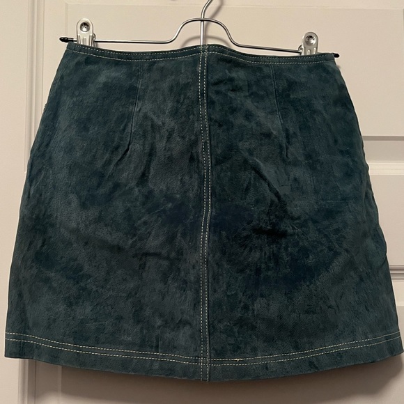 NWOT Real Suede Mini Skirt (dark teal green). Genuine Leather! - Picture 2 of 3